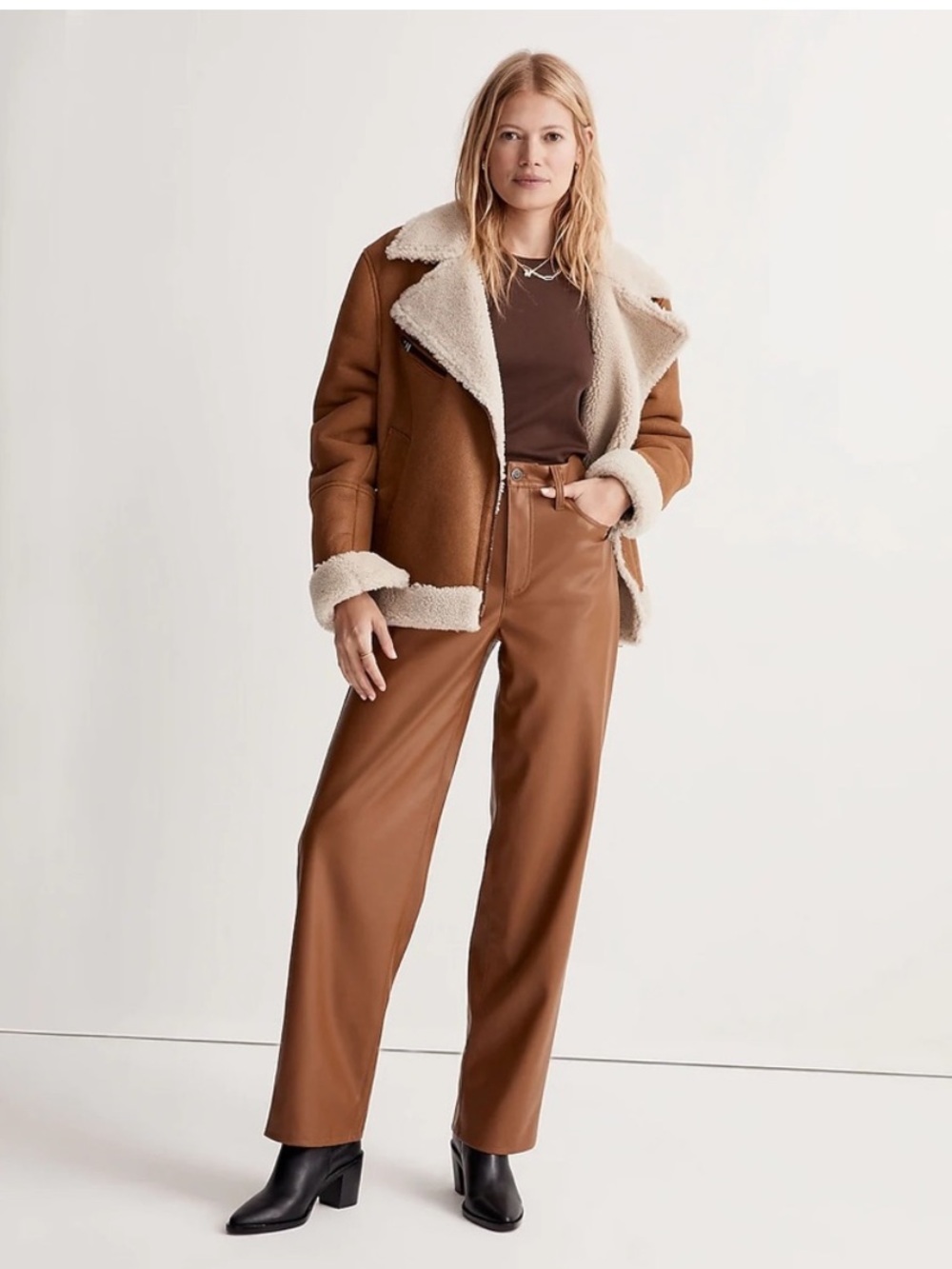 Madewell The Perfect Vintage Wide Leg Jean in Pecan Shell Leather